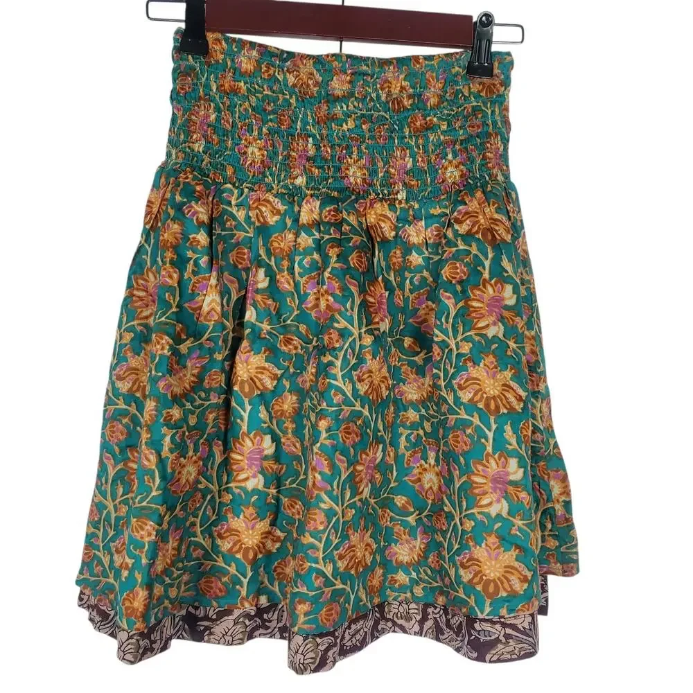 NEW Natural Life Convertible Reversible Skirt Crop Top XS Cotton Smocked Mini